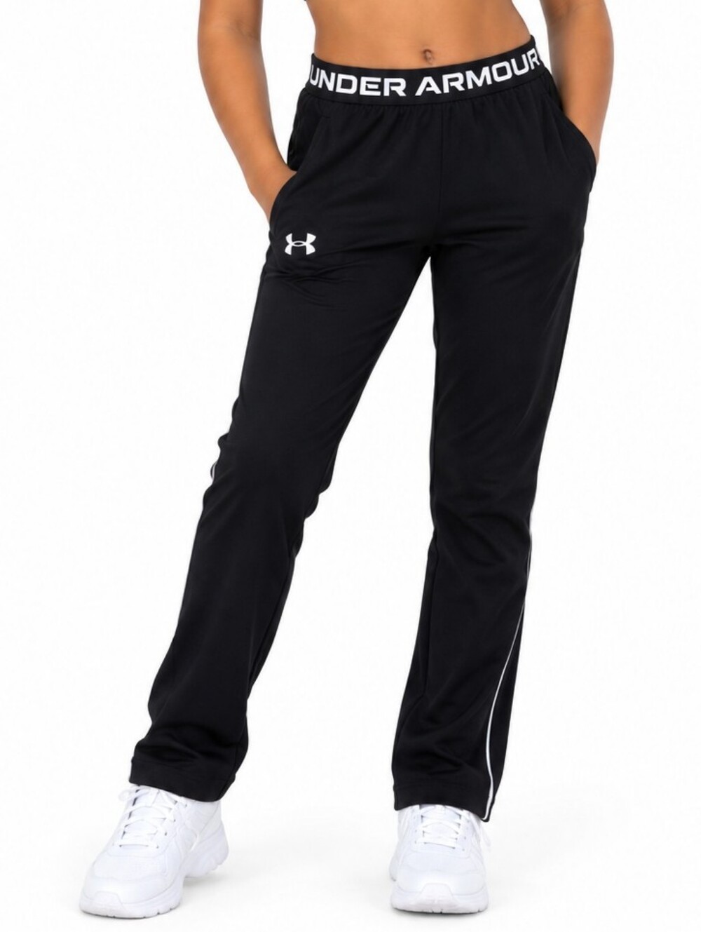 Sz10 Under Armour Girls' Training UA Play Up Pants, Black / White, Ymedium
